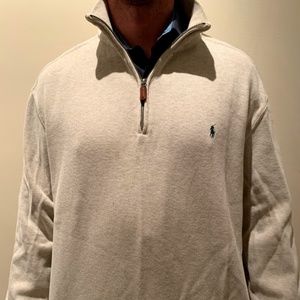 Large Beige / Tan Polo Half Zip Sweater / Jacket
